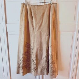 Vintage Suede Leather Midi Skirt